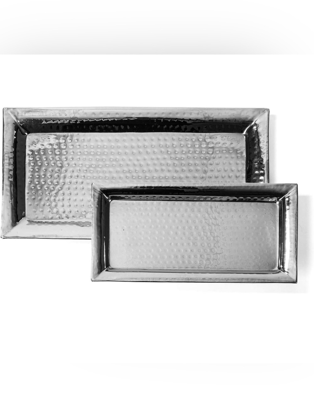 Silver Hammered Rectangular Serving Trays - Set of 2